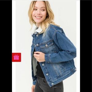 Time and Thu Sherpa-Lined Medium Denim Jacket
